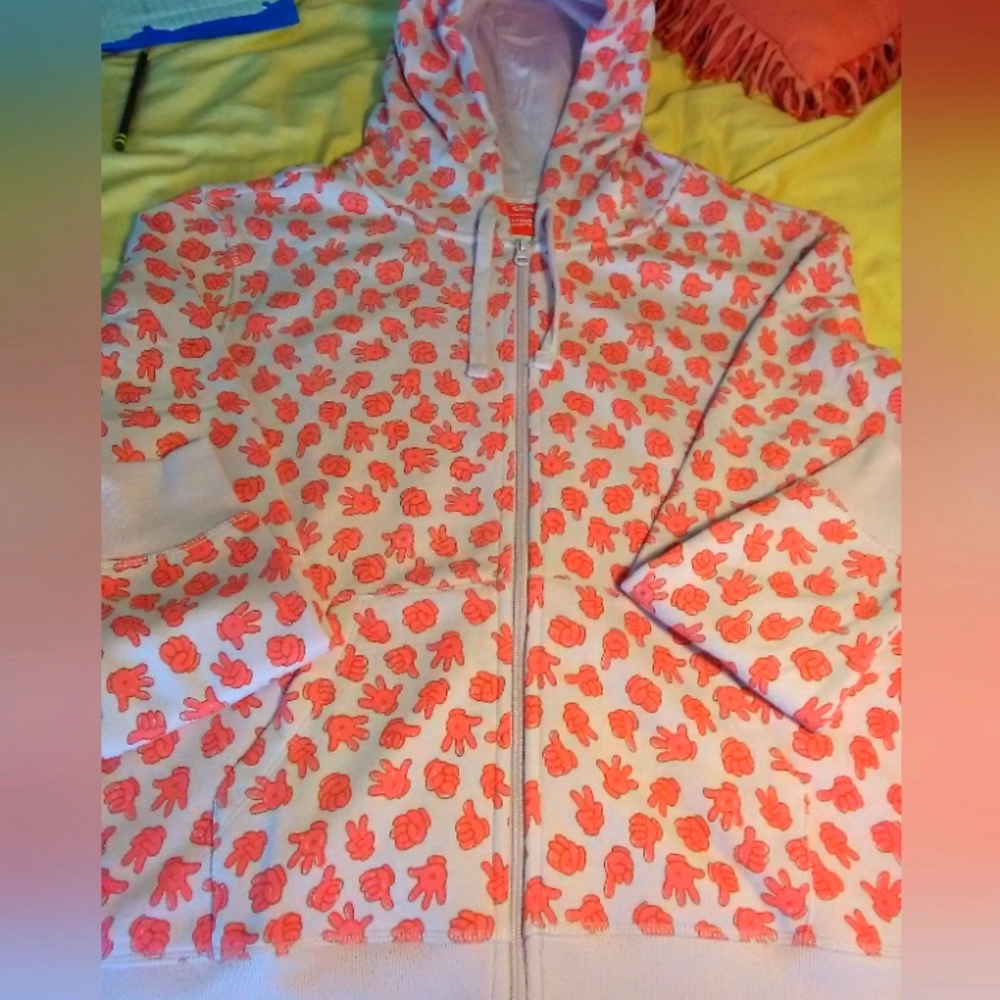 BNWT PINK JACKET HOODIE W/ PINK HANDS SIGNING COOL GRAPHICS SZ. XL BY H& M